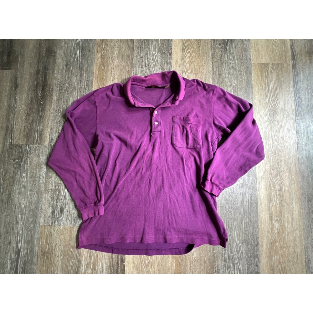 Eddie Bauer Polo Shirt Mens Large Tall Purple Long Sleeve Cotton Pocket Outdoor